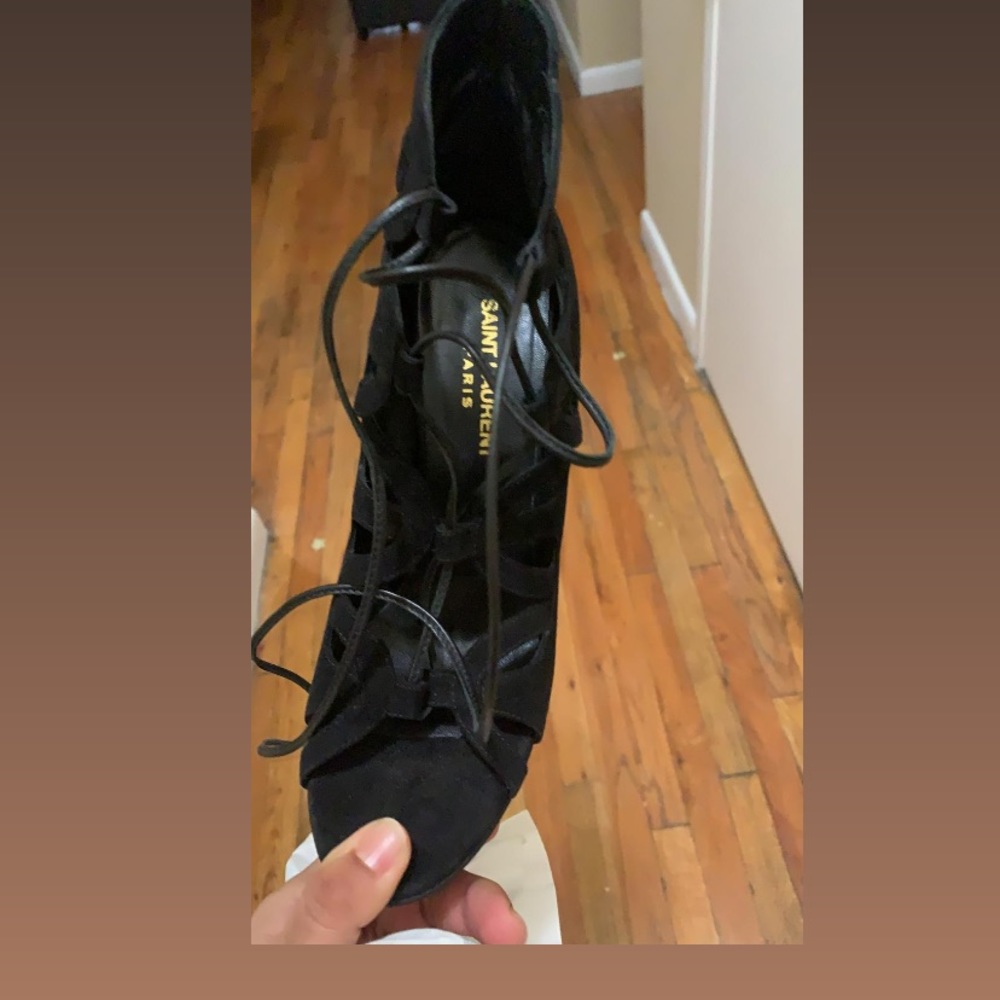 YSL Tribute Lace Up Pump Black Sz 6.5